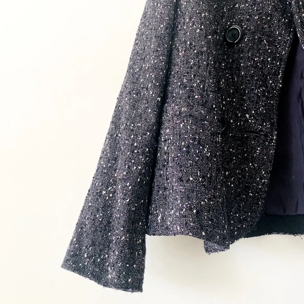 Lafayette 148 Round Neck Tweed Blazer Jacket Women Sz 12 Purple Academia Preppy